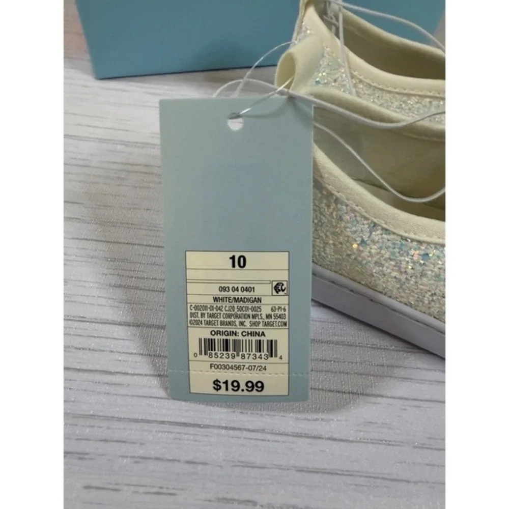 Cat & Jack Madigan Kids Size 10 White Glitter Slip On Sneakers NIB NEW